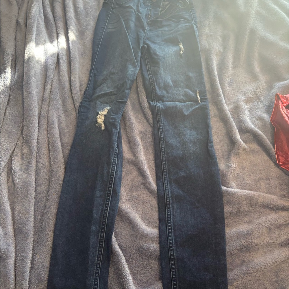 Abercrombie & Fitch Dark Blue Distressed Straight Leg Jeans